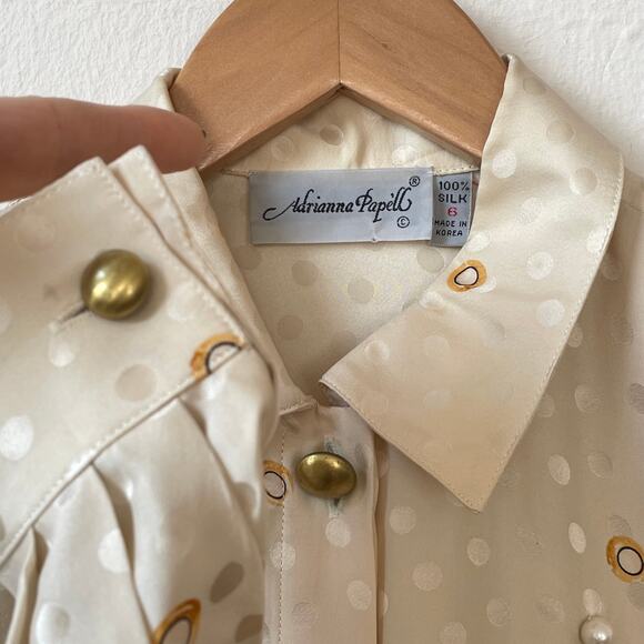 Trompe L'Oeil 80s Status Print Jewel Silk Jacquard Button Front Vintage Blouse - Picture 5 of 9